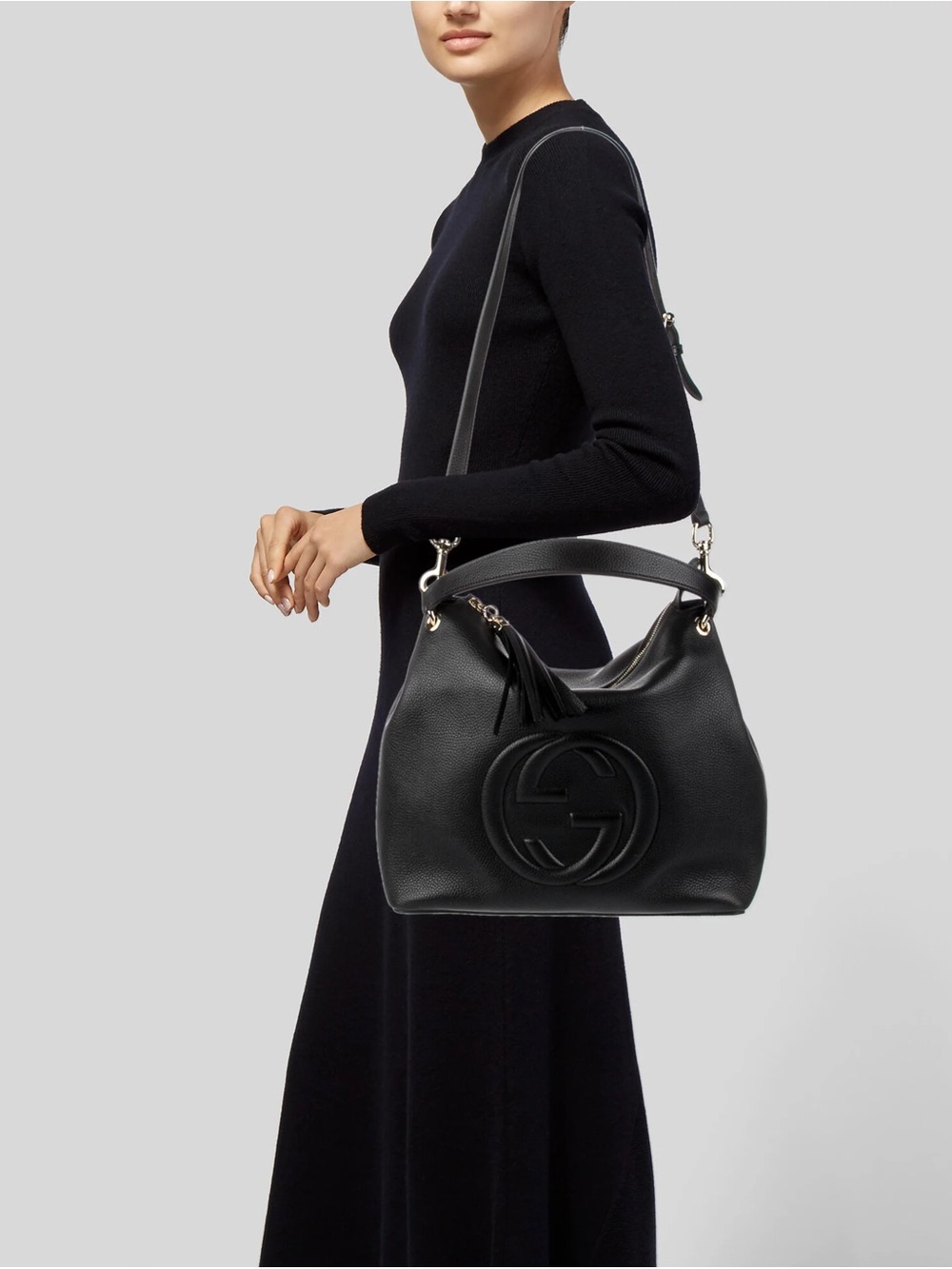 Gucci Soho Black Pebbled Leather Shoulder Crossbody Hobo Bag Like New - Picture 11 of 13